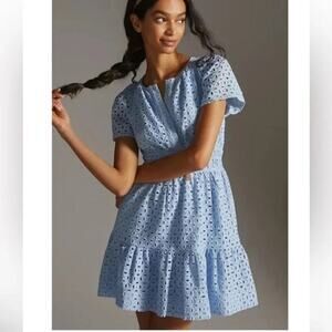 Anthropologie Medium Somerset Mini Dress Eyelet Edition Light Blue